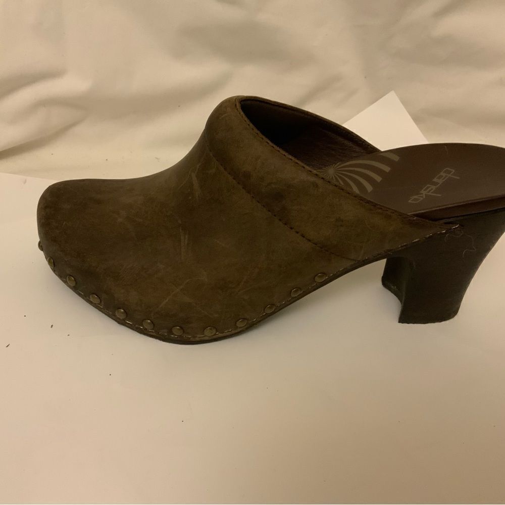 DANSKO Rae Brown Studded High Heel Mules Open Back Clogs Shoes Size 41